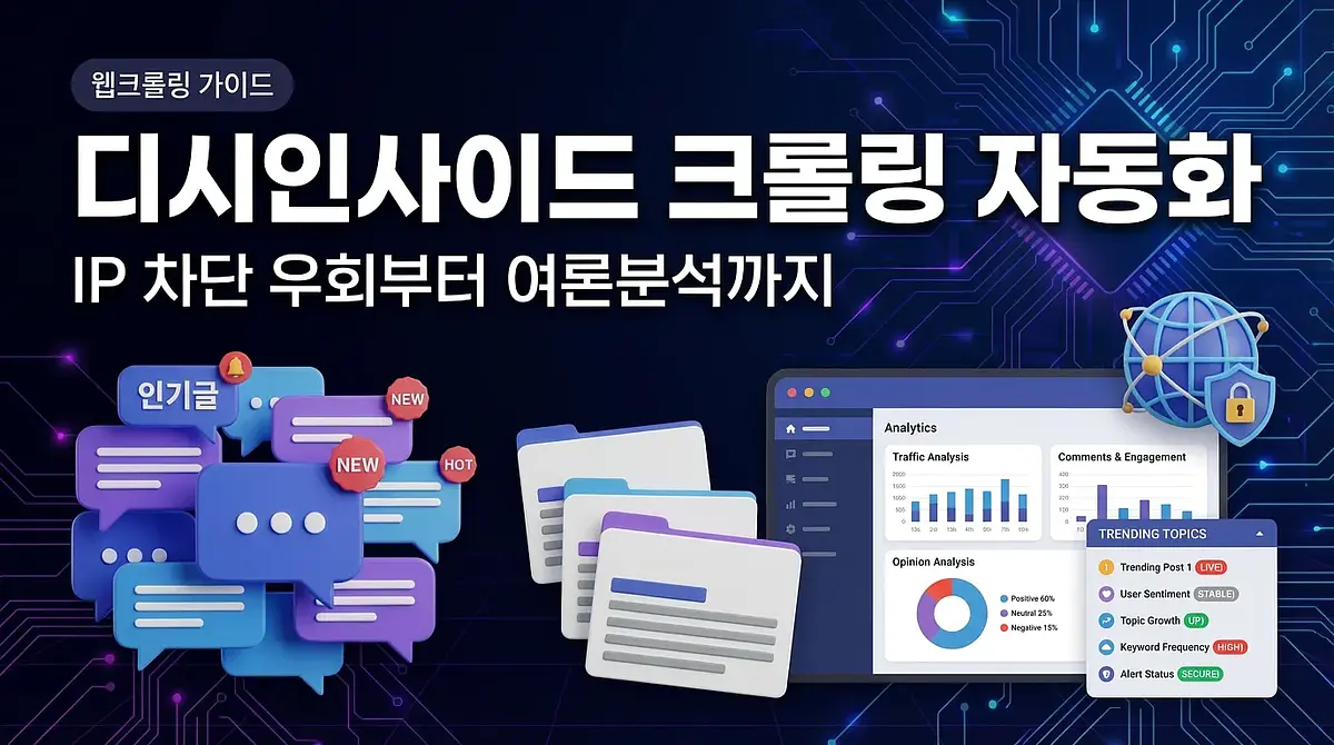 디시인사이드 크롤링 자동화 심화 가이드 2026 — IP 차단 우회부터 여론분석까지